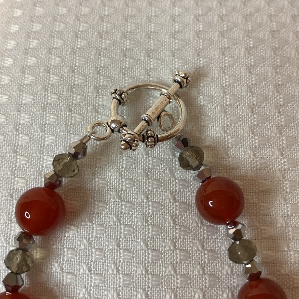 Handcrafted Carnelian and Crystal Bracelet and Earring Set - Picture 3 of 7